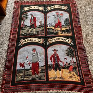 Goodwin Weavers Tapestry Throw Blanket Vintage Golf Golfer Motif 64x46